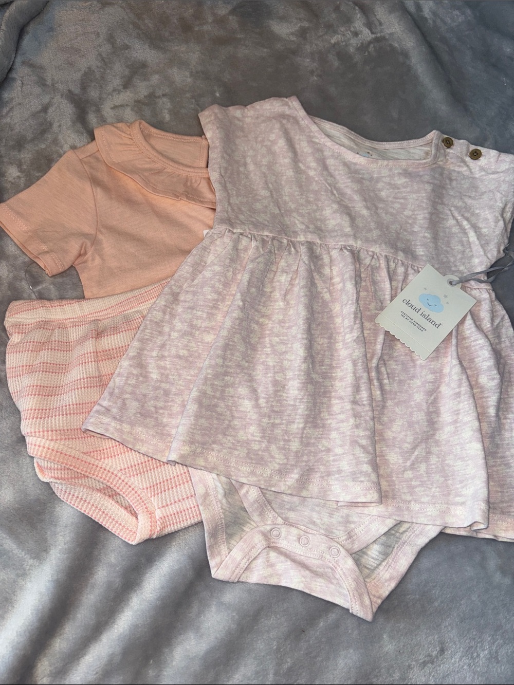 cloud island Heathered Light Pink Dress-Style Bodysuit & Peach Knit Shorts Set